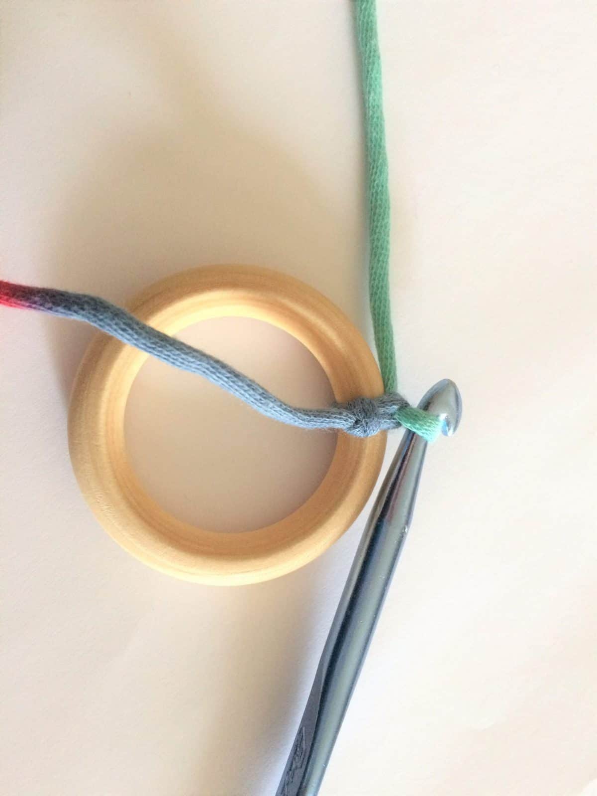 Yarn attached to ring