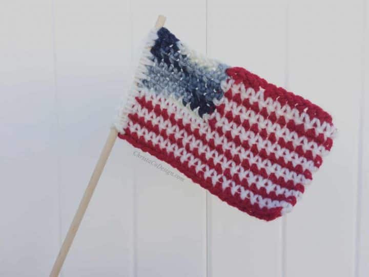 American flag crochet pattern on white background