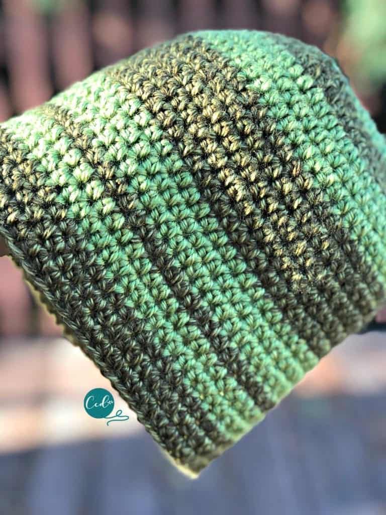 picture of crochet striped beanie green