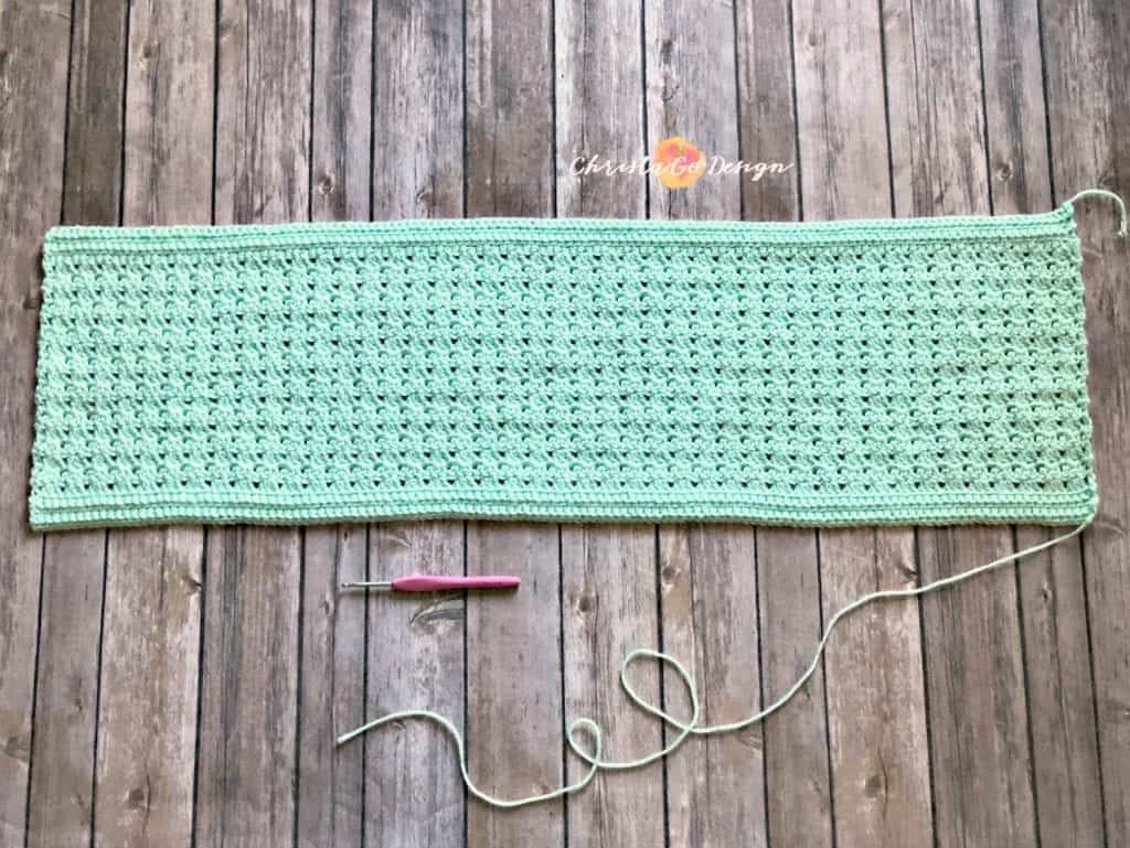 mint green crochet scarf, shell stitch