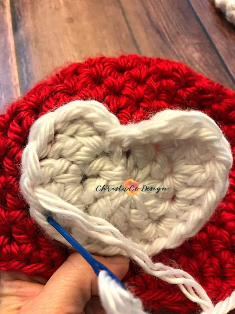baby hat, sizes newborn to 12 months, red hat white heart, how to sew on applique