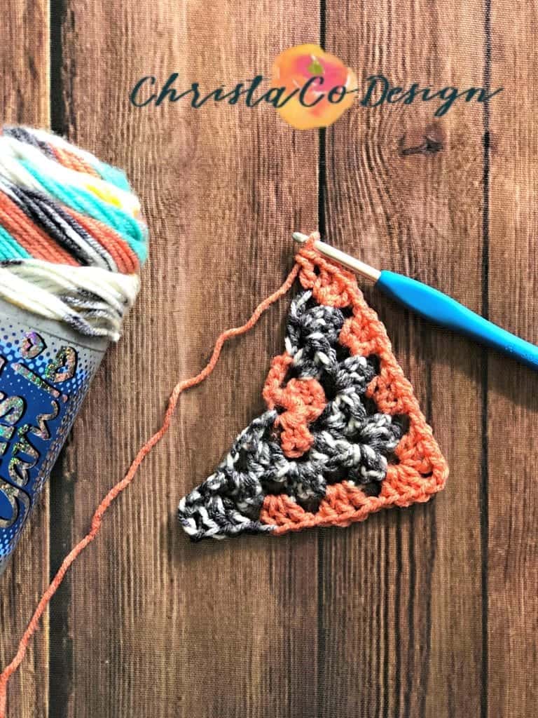 picture through row 4 of triangle scarf crochet tutorial