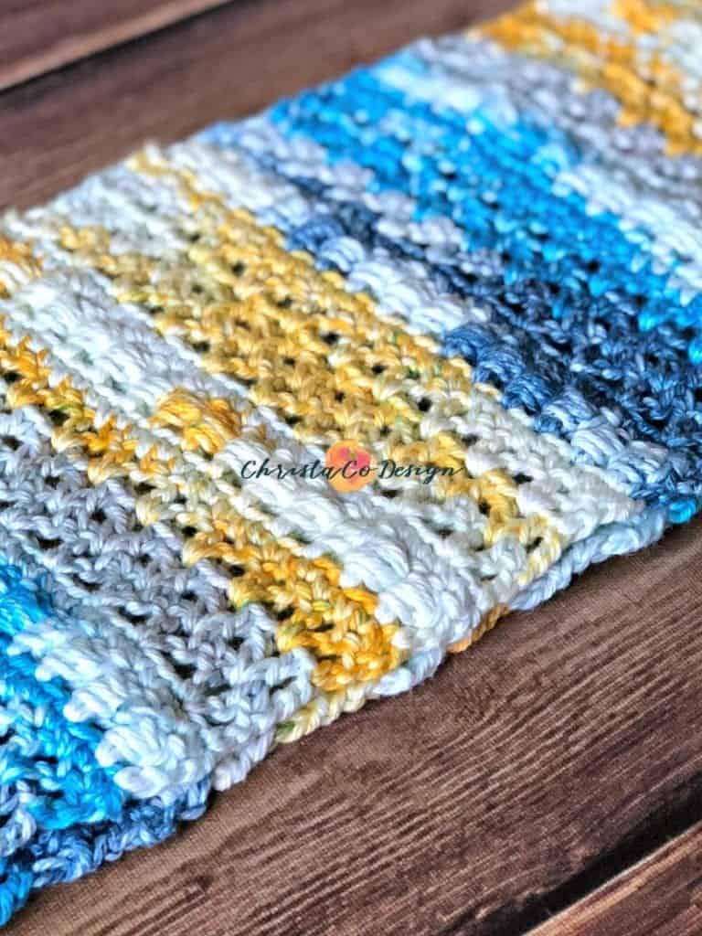 picture of yellow and blue crochet scarf