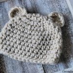 Bear ears on crochet hat.