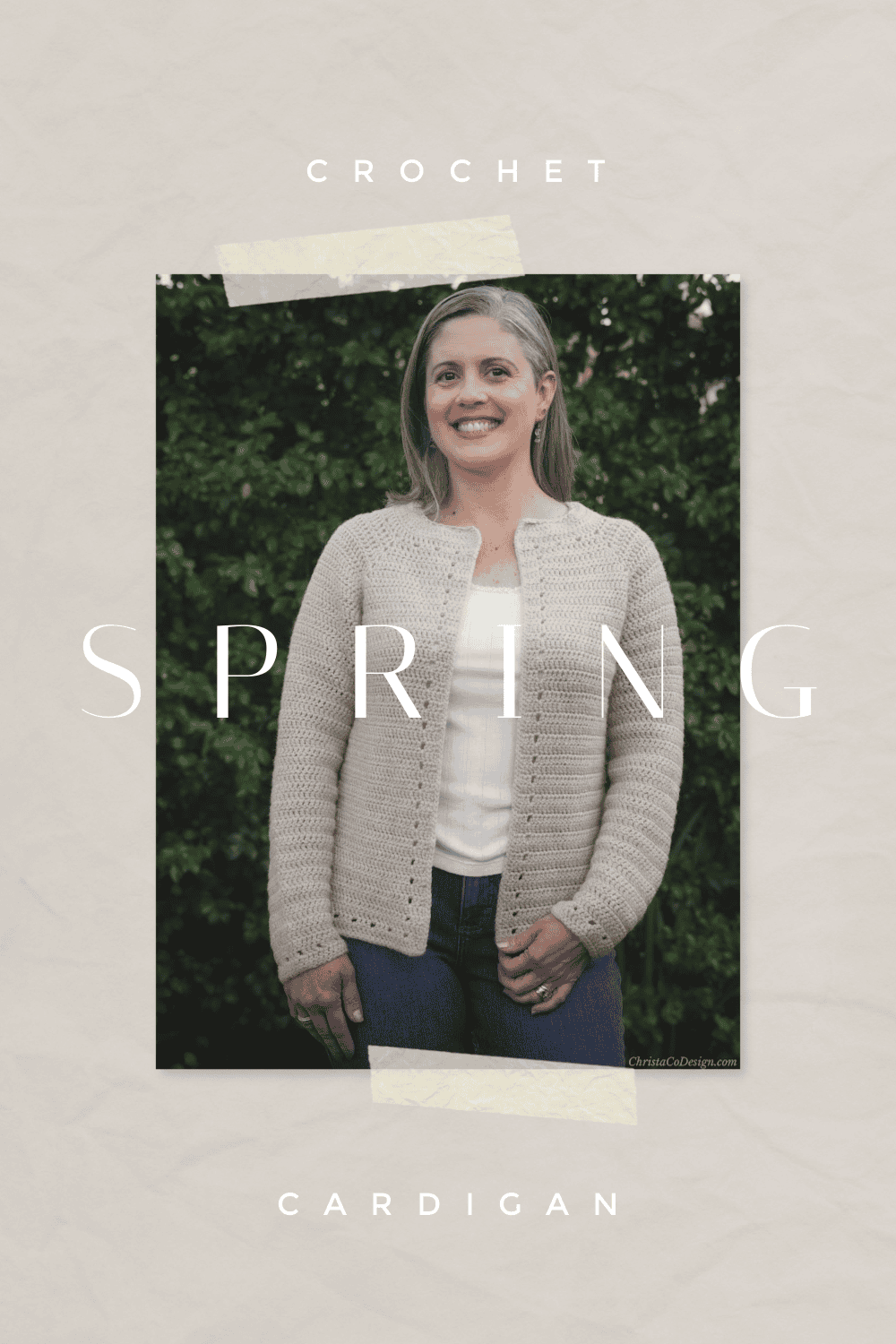 Pin image with text spring crochet cardigan.