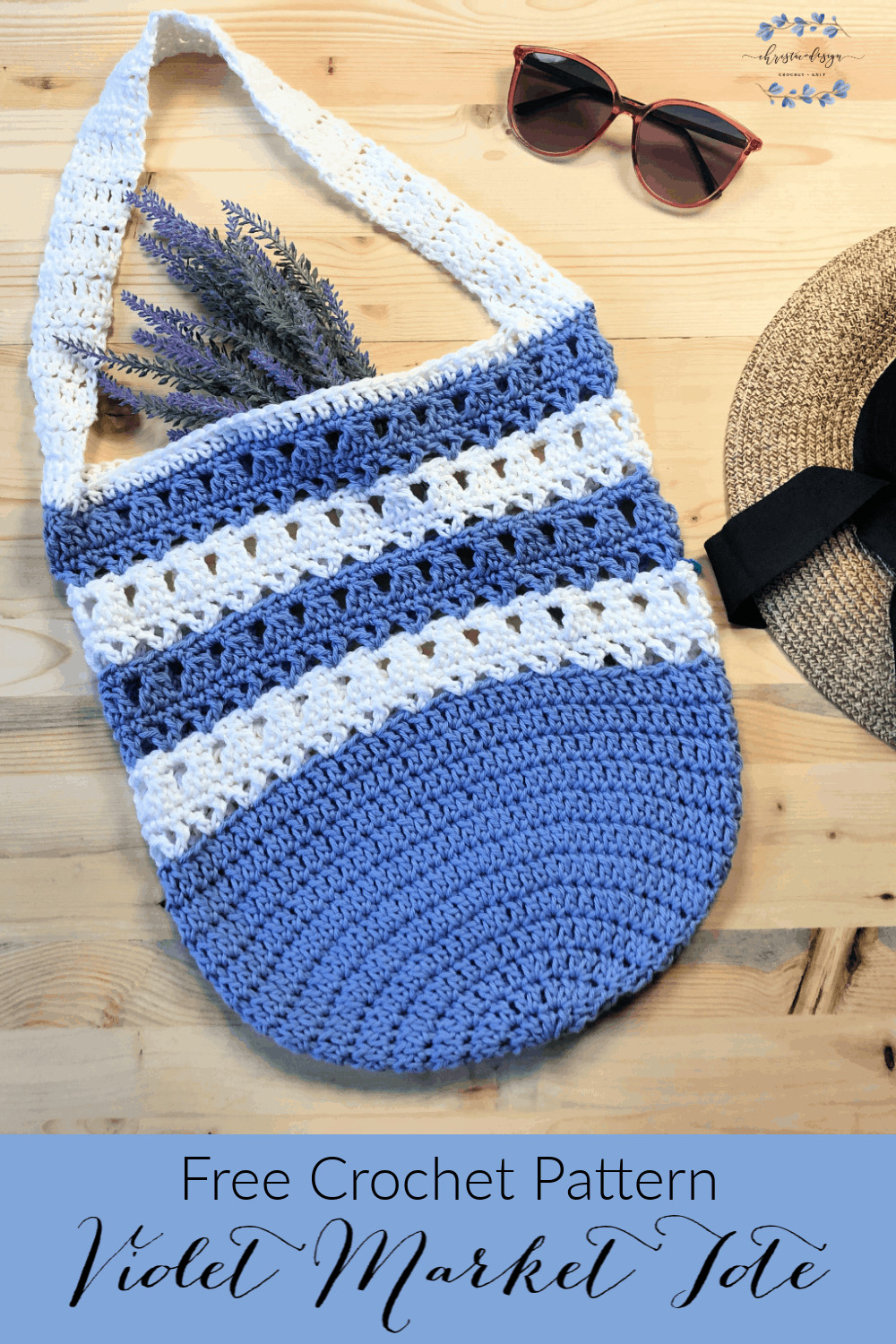 picture of pin image market tote free crochet pattern blue and white striped