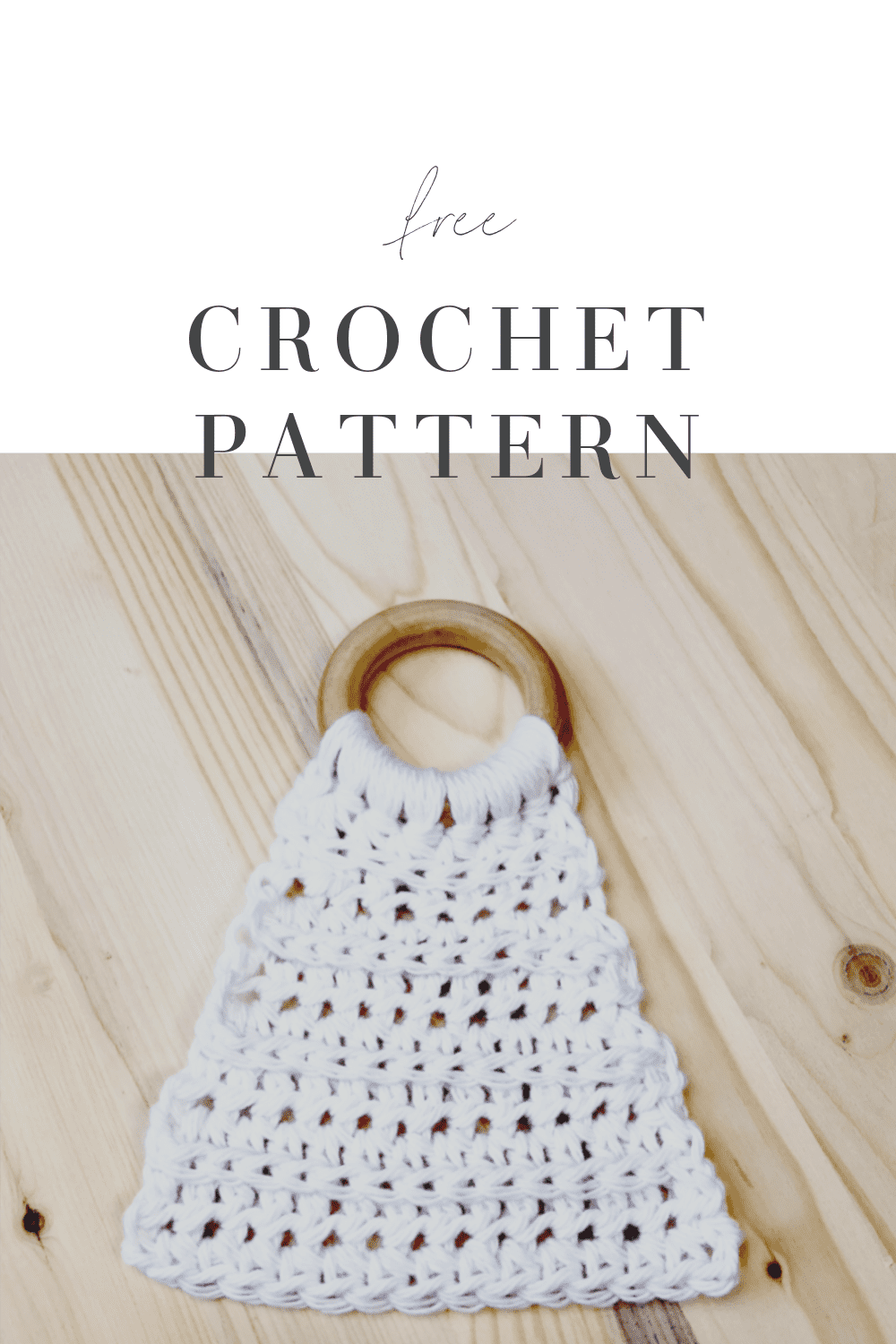 picture of white crochet lovey with wood ring