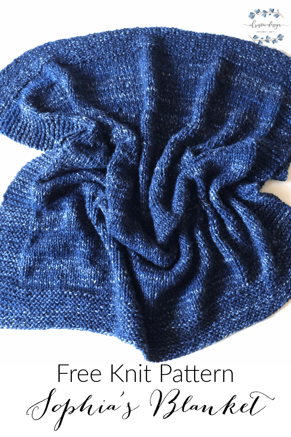 Pin image of navy blanket with text free knit blanket pattern.
