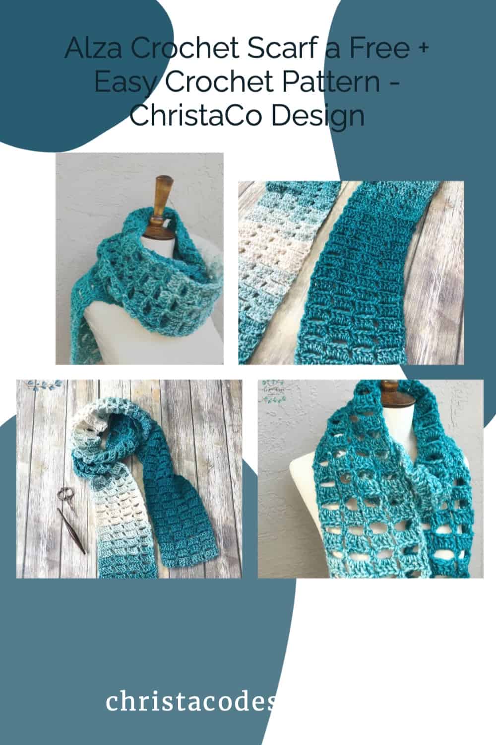 Easy Crochet Scarf Pattern One Skein Scarfie | Alza Scarf - ChristaCoDesign