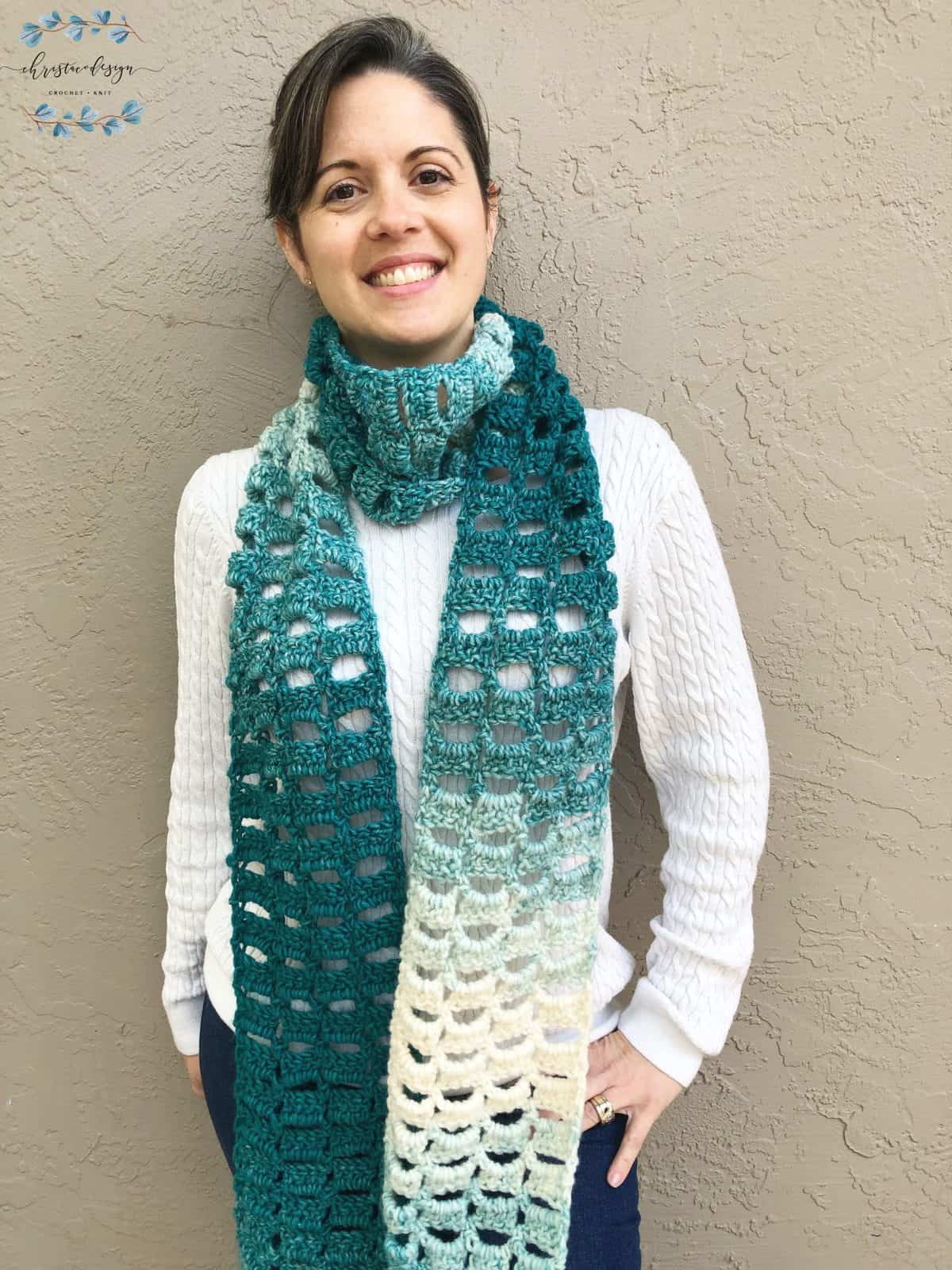 Easy Crochet Scarf Pattern One Skein Scarfie | Alza Scarf - ChristaCoDesign