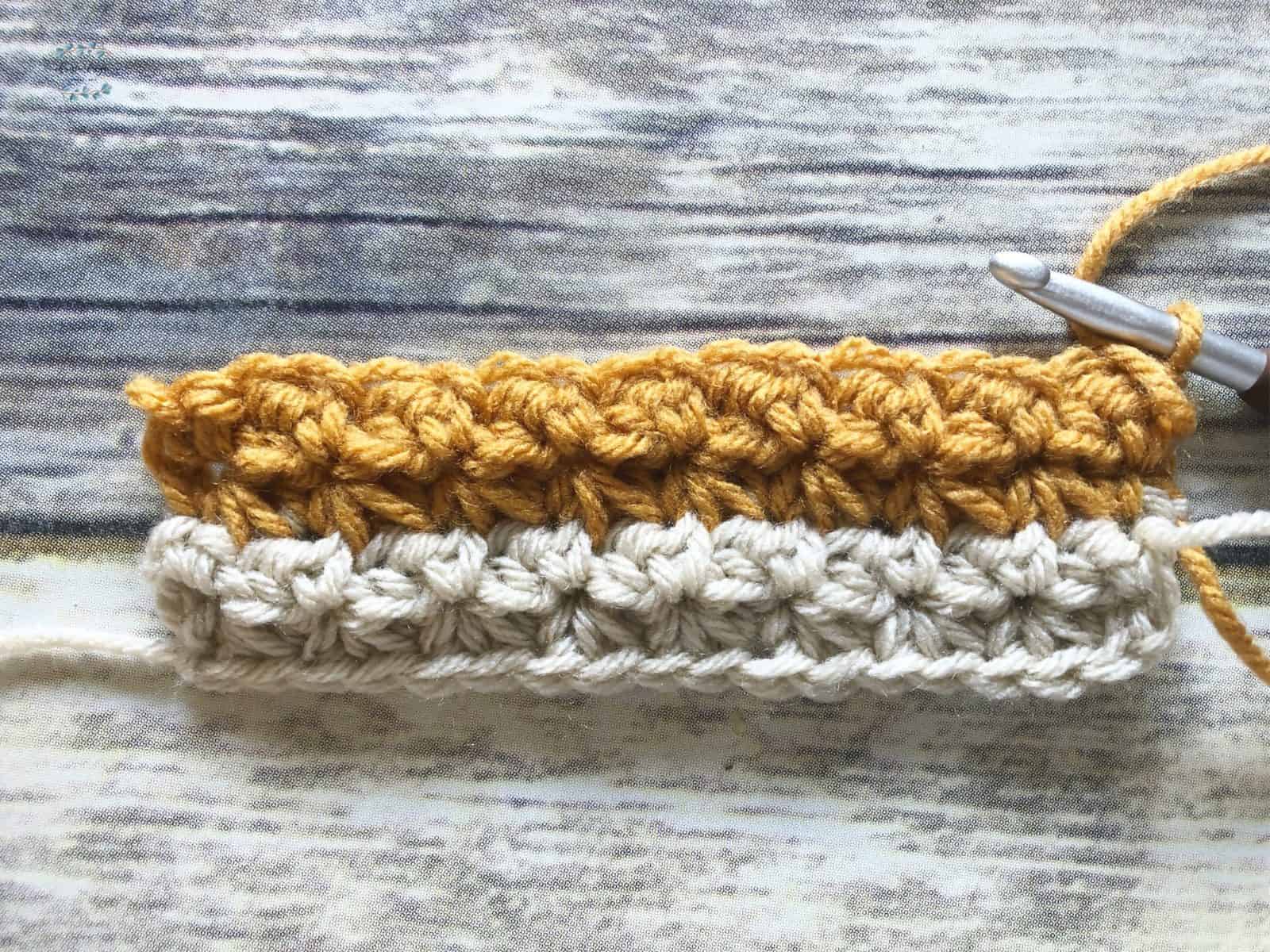 Paired rows of trinity stitch in the same color.