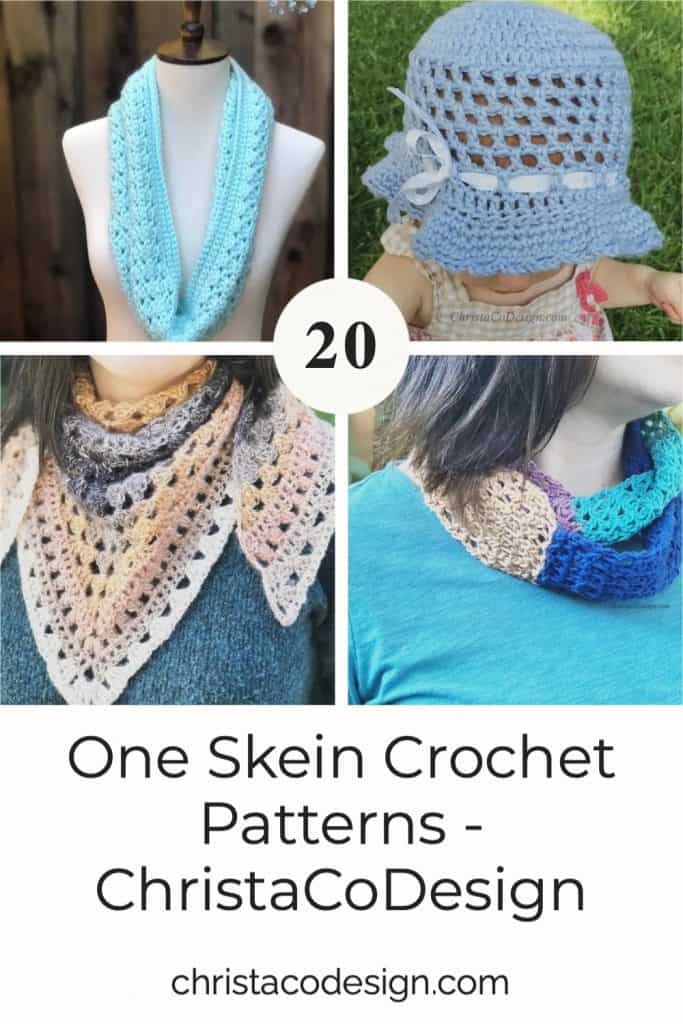 Collage of one skein crochet patterns.