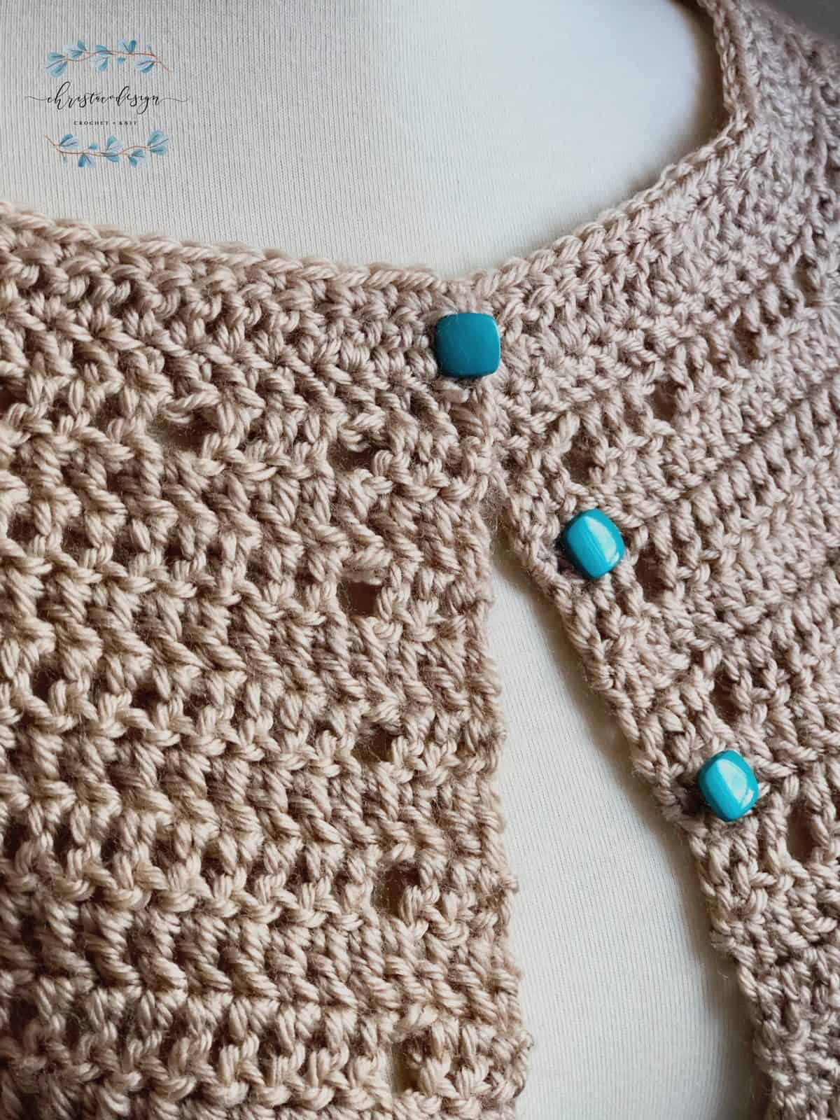 picture of teal buttoned crochet beige cardigan
