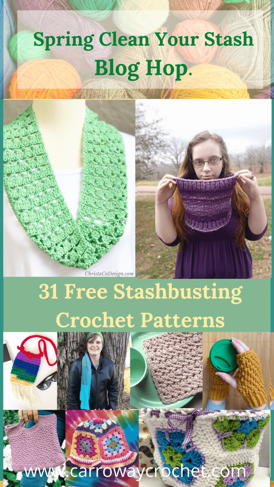 Pin image of crochet patterns for spring blog hop.