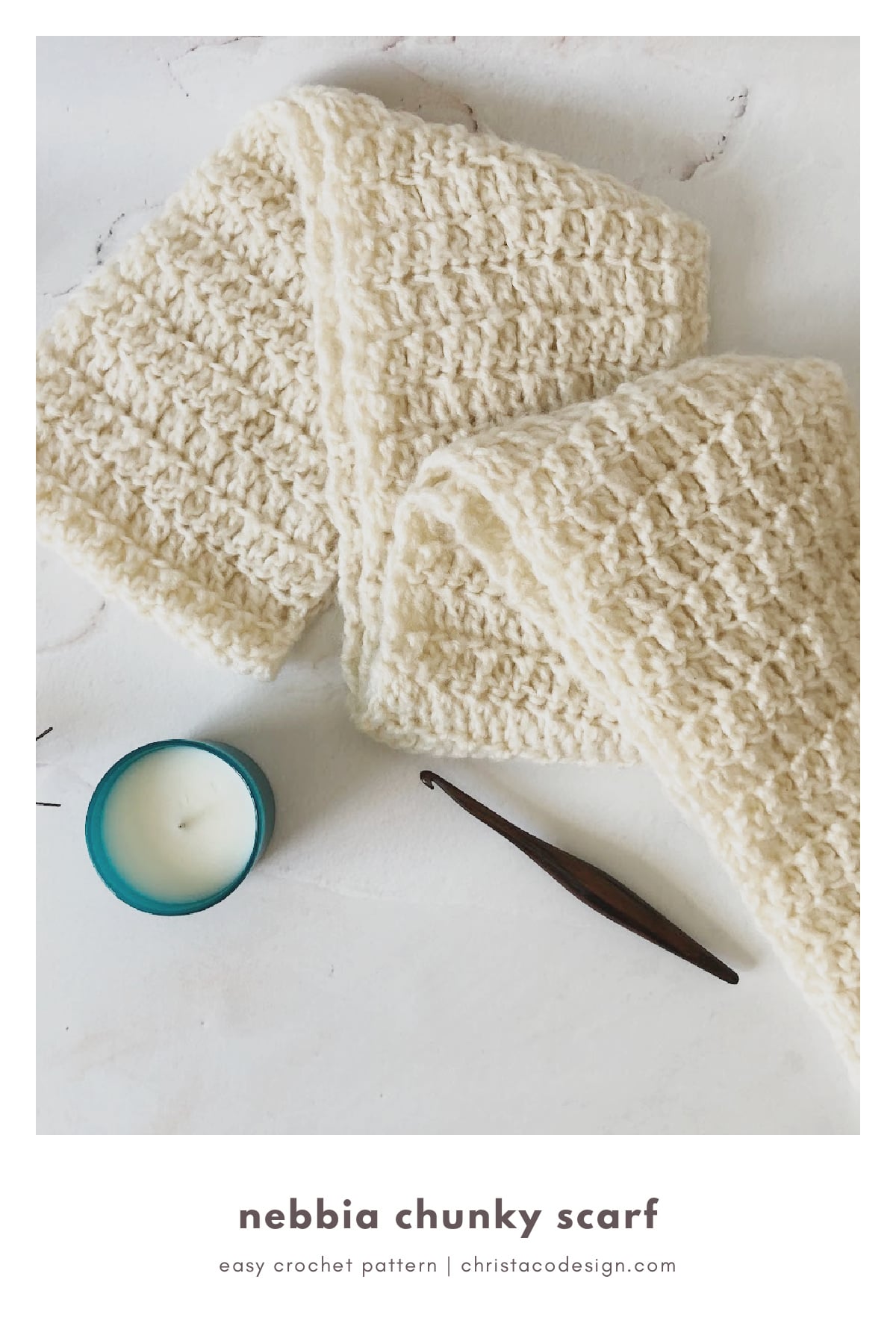 Pin image with text of chunky white scarf.