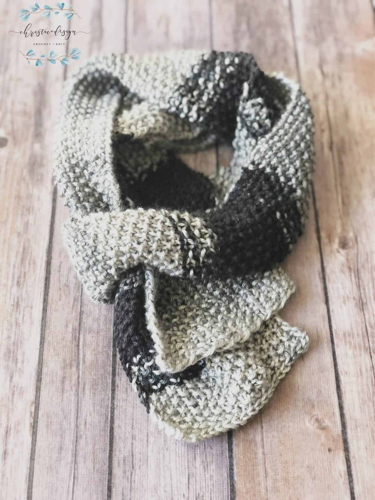 picture of textured grey knit scarf double wrapped flat