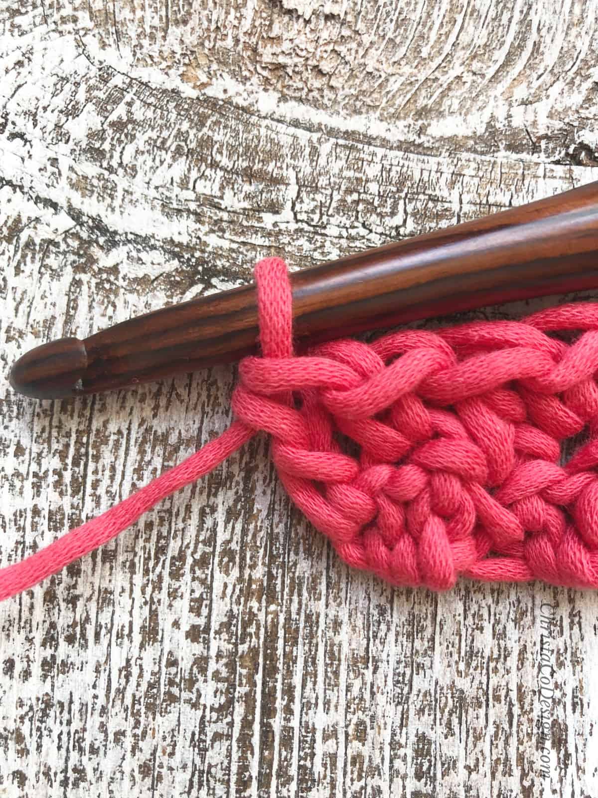 End of row 2 with double crochet in chain.