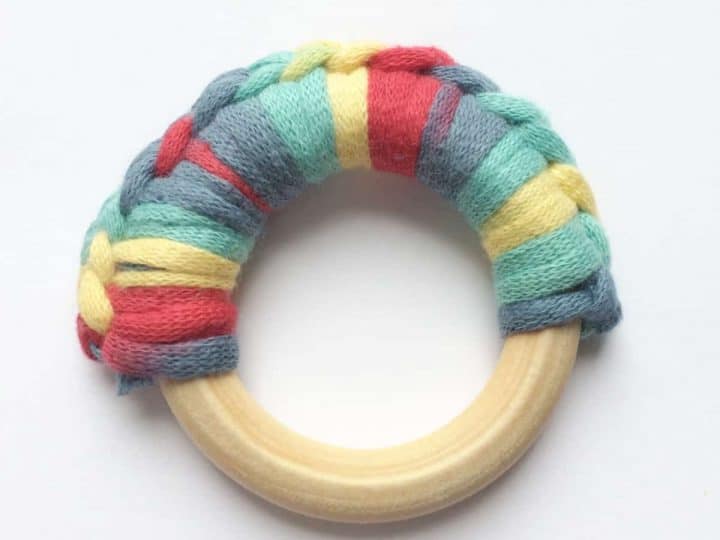 Wooden ring teether crochet.