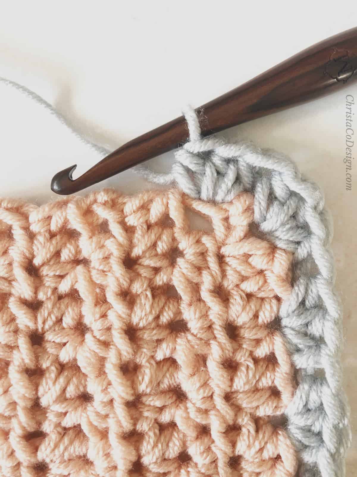 picture of working into sides of hdc rows for crochet border