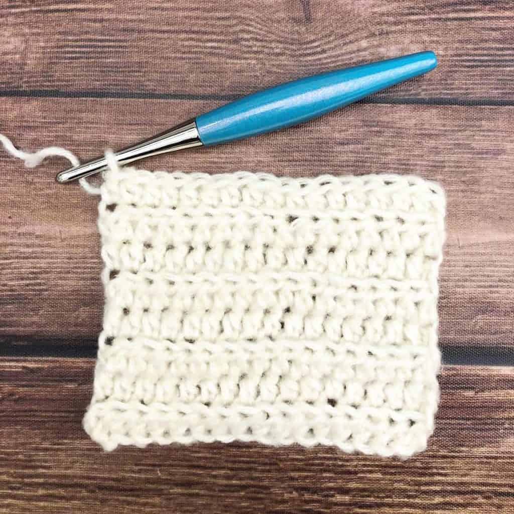 picture of half double crochet in back loop swatch in white