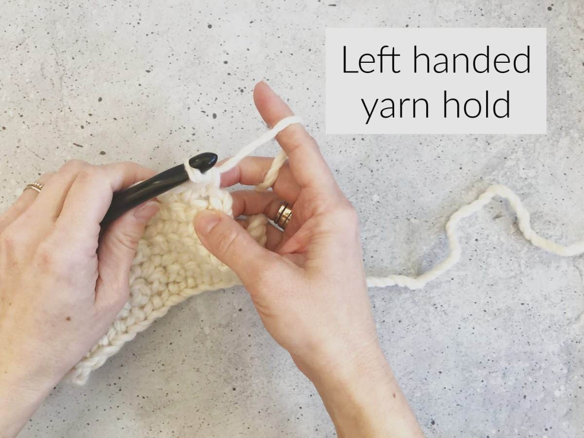 Left handed how to hold yarn when crocheting.