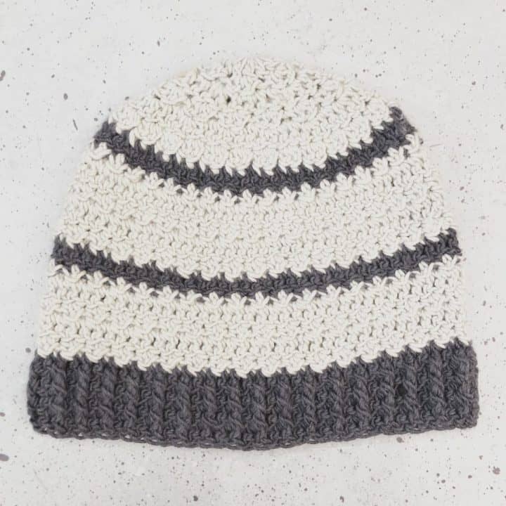 Light and dark grey striped hat crochet.