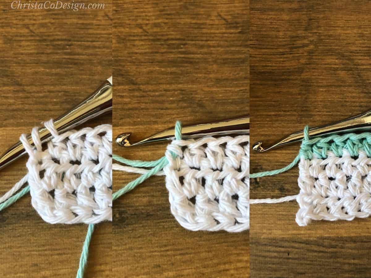 Crochet color change in aqua.