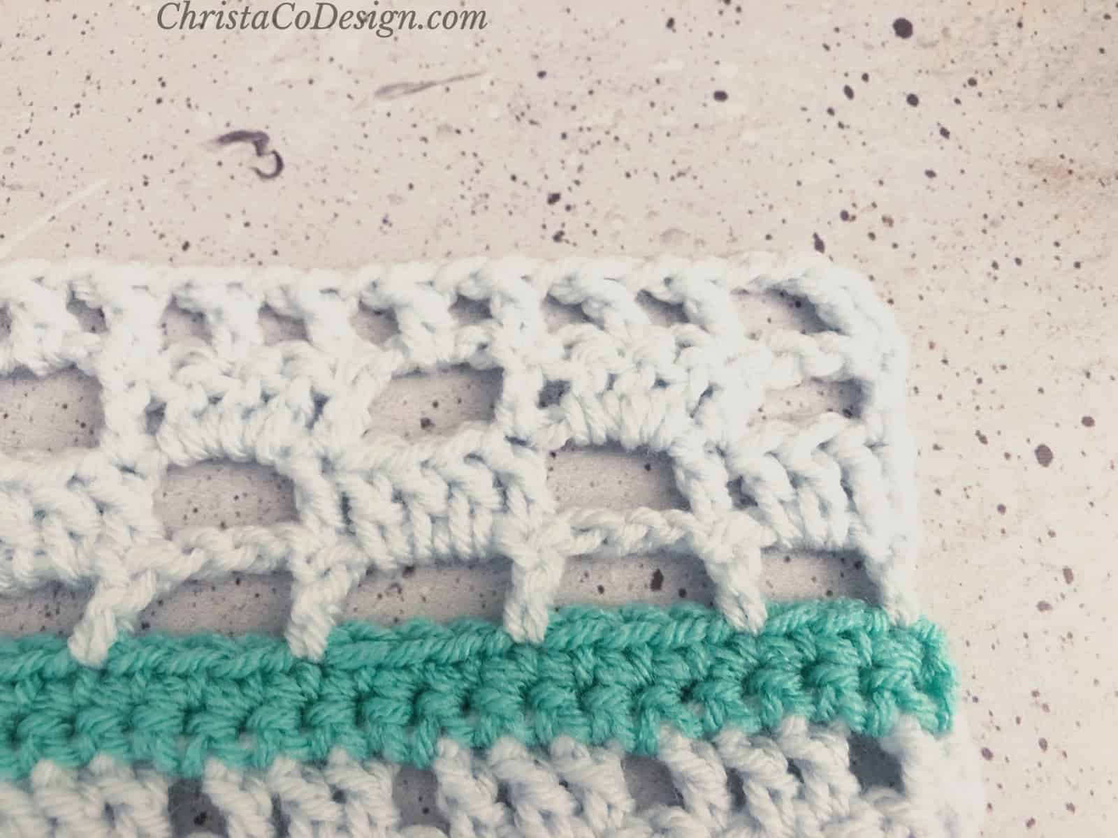 Filet crochet row 18.