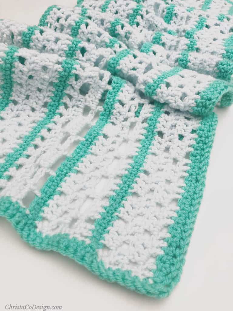 Lacy shawl up close contrasting stripes.