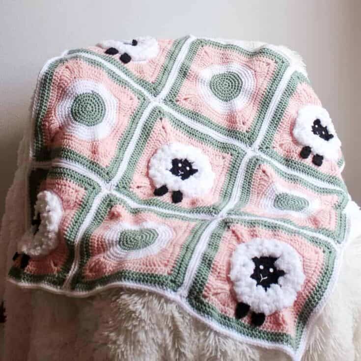 Image for Sheep Granny Square Blanket Free Crochet Pattern