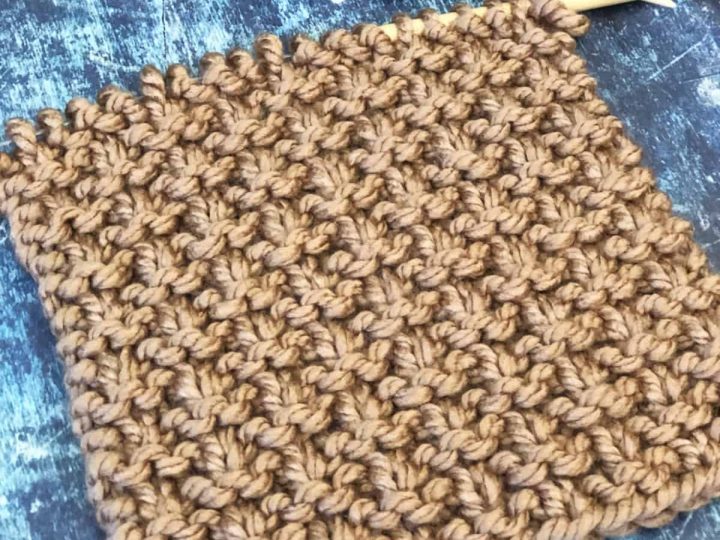Basketweave stitch knit in super bulky yarn.