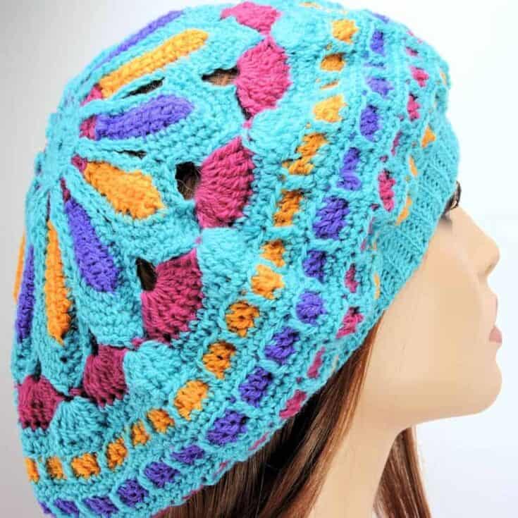 Turquoise mandala beret.