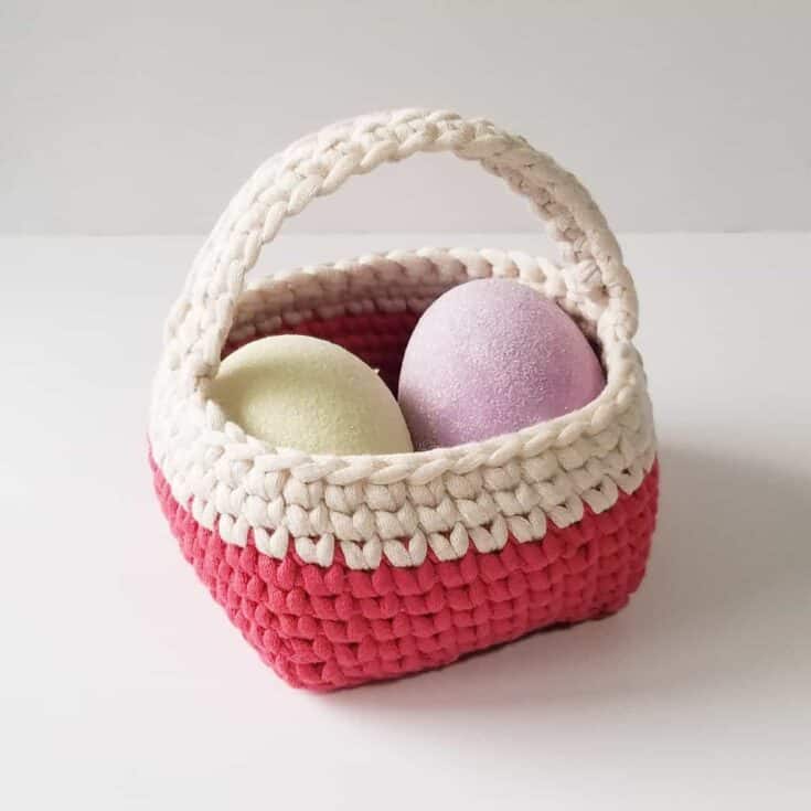 White handled and red based easter basket.