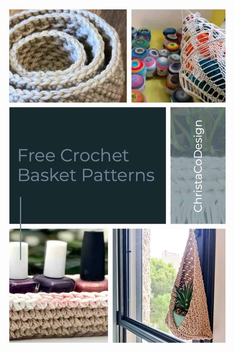 Pin image collage of crochet basket patterns.