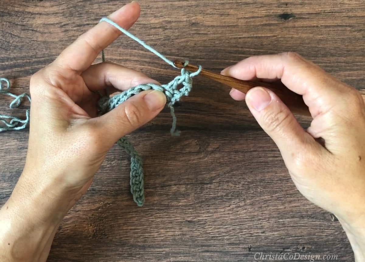 Yarn over to bead stitch.