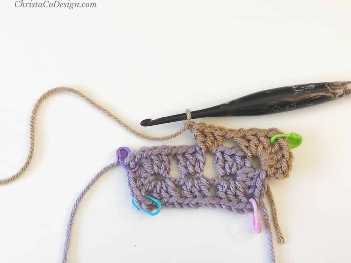 3 double crochet in next chain space.