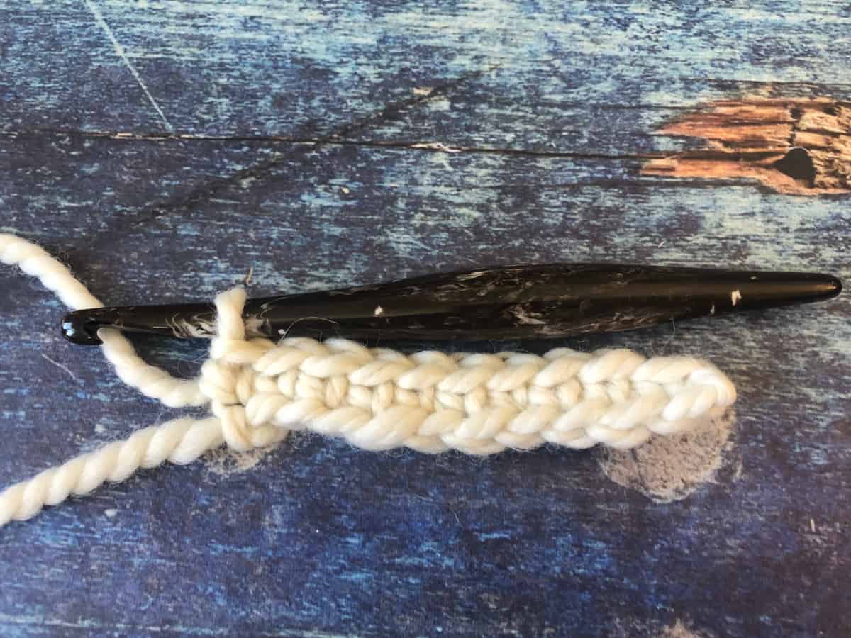 One row of single crochet in white superbulky yarn.