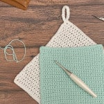 Mint dishcloth square on white with loop.