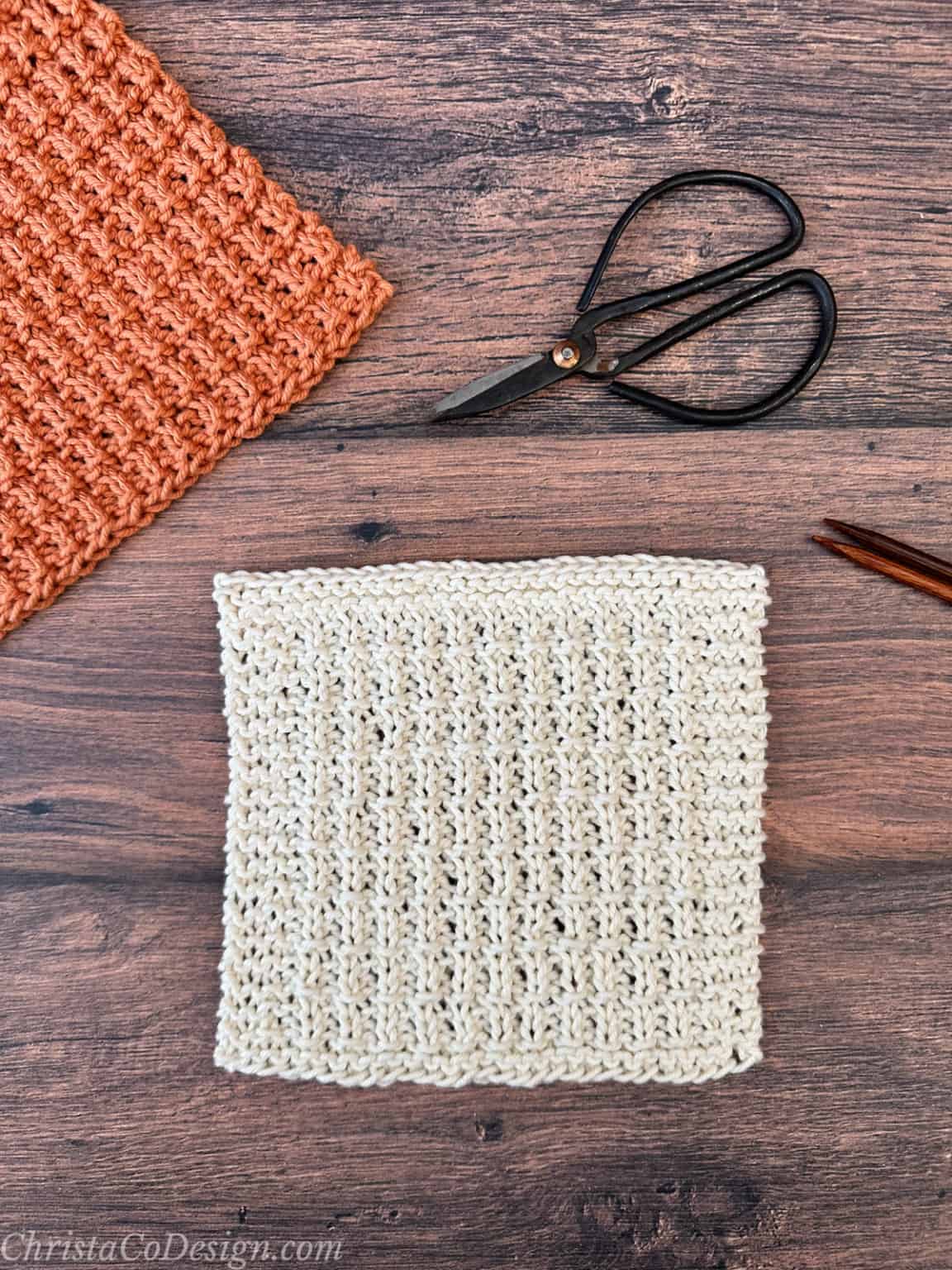 Free Double Moss Stitch Dishcloth Knitting Pattern ChristaCoDesign