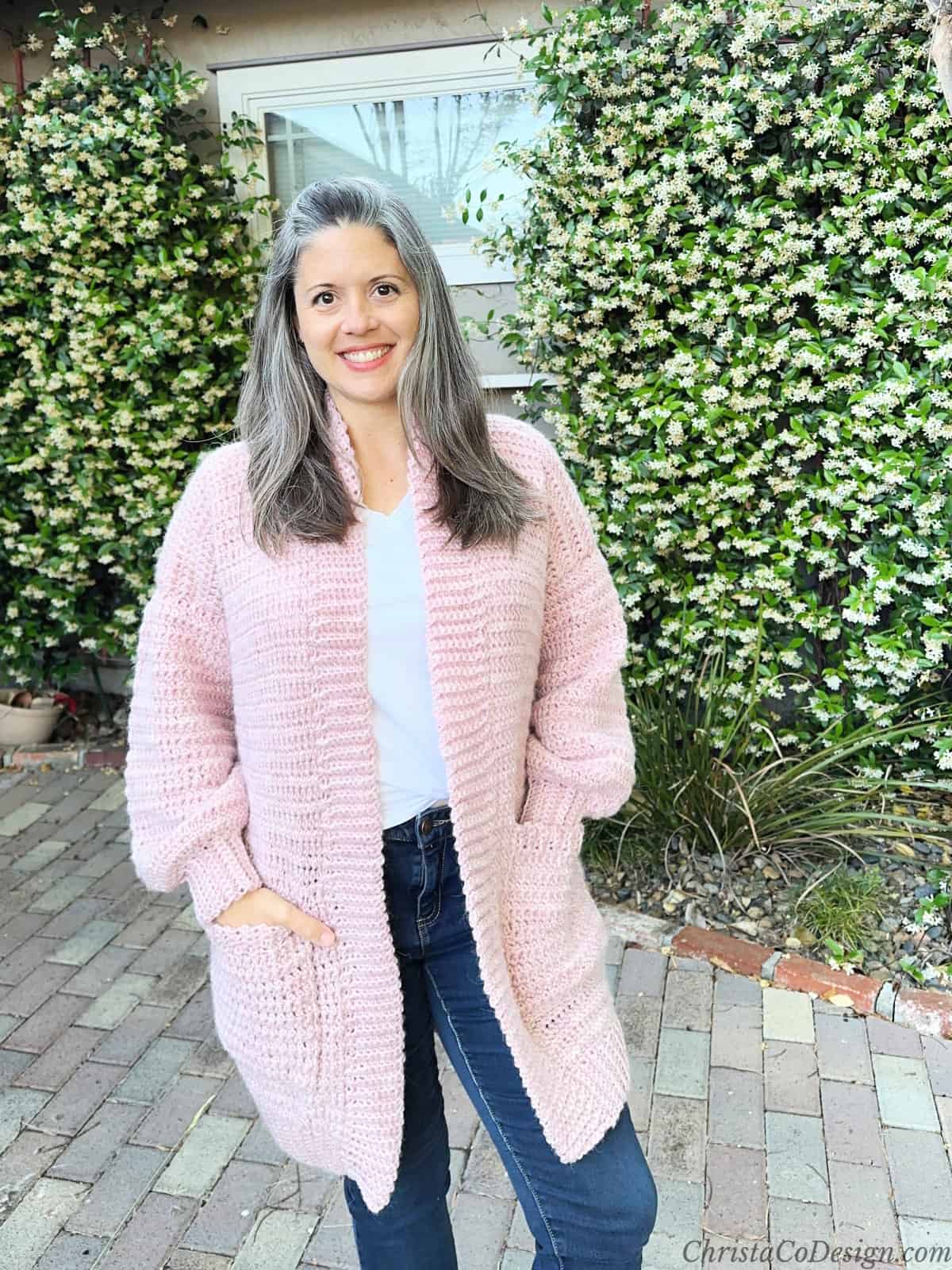 Easy Long Cardigan Free Crochet Pattern With Pockets