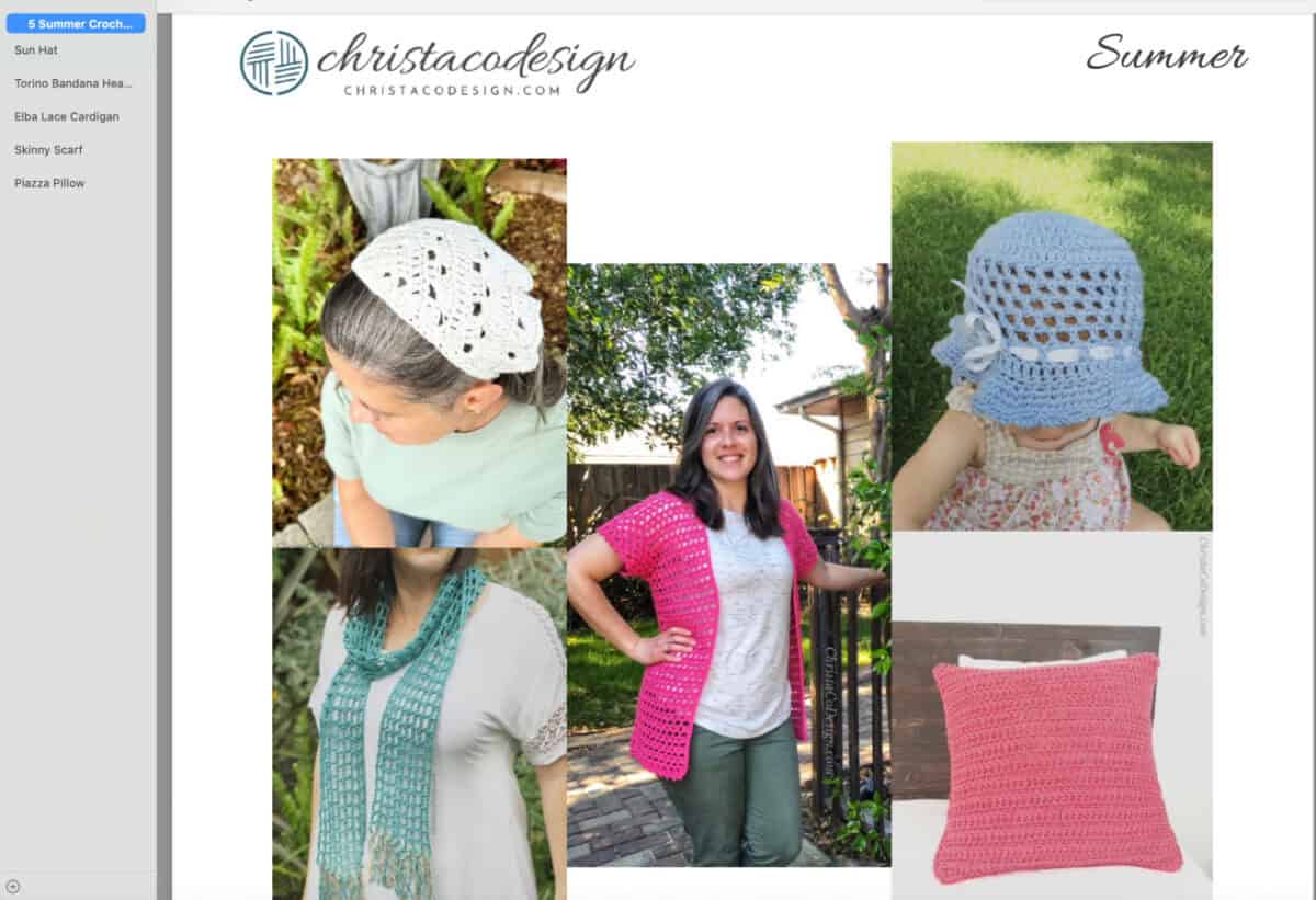 5 crochet patterns with table of contents.