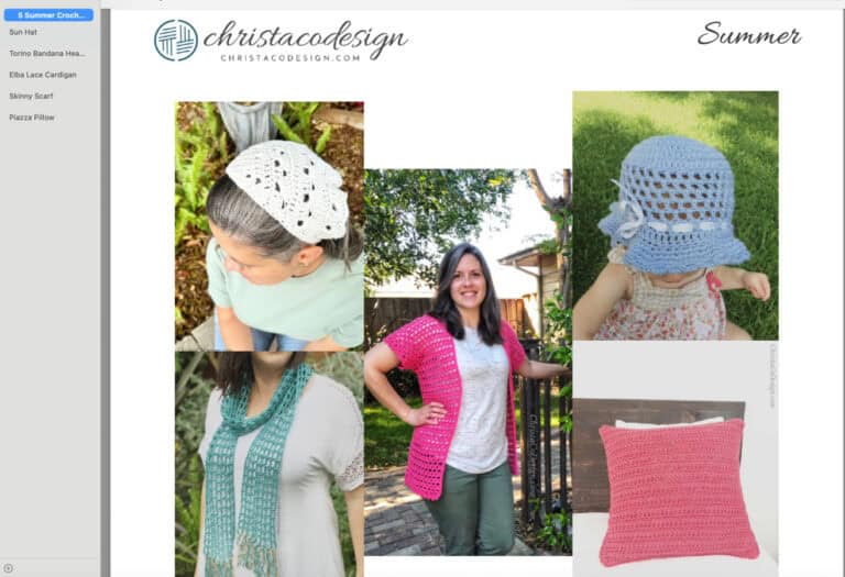 5 crochet patterns with table of contents.