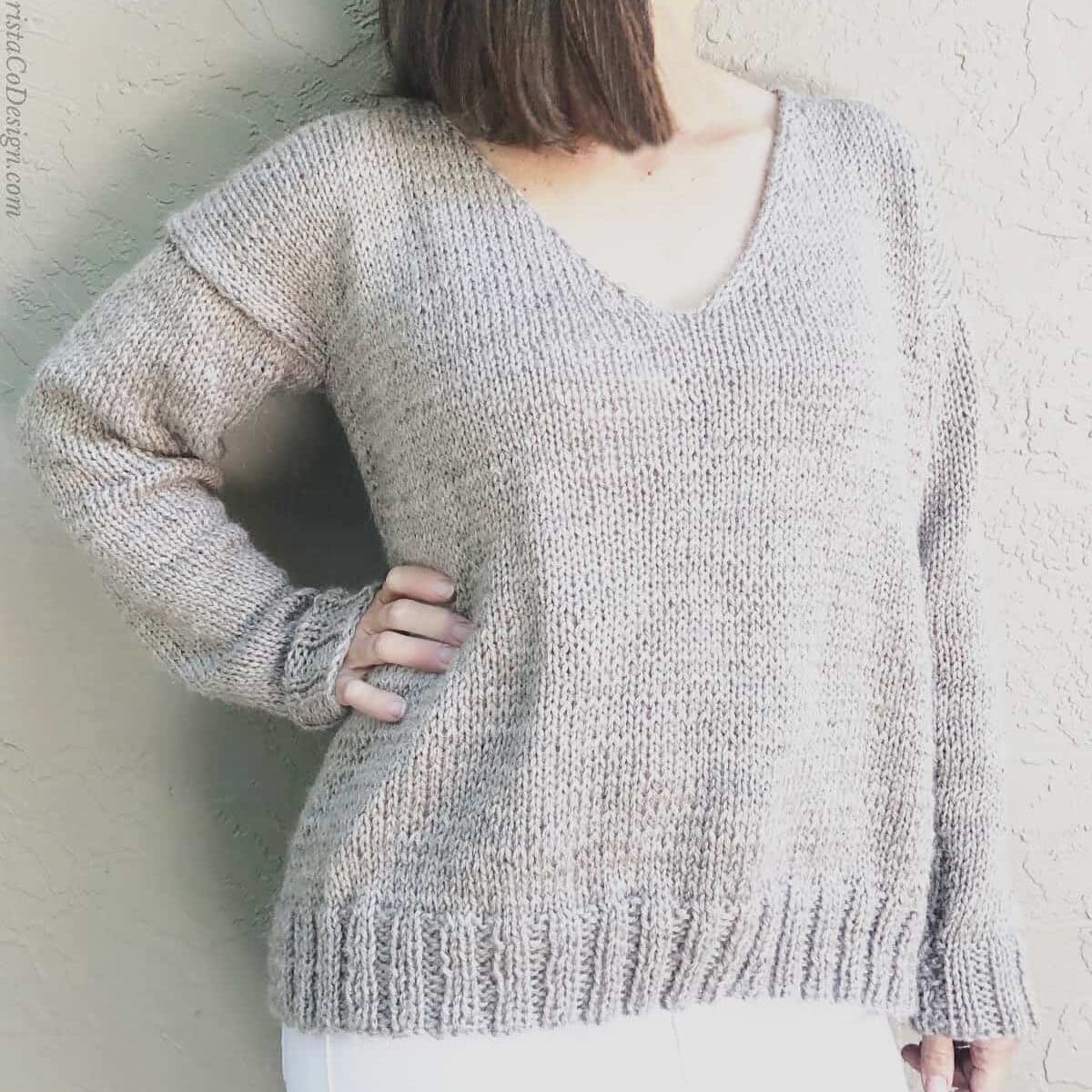 picture of woman in beige knit sweater pattern