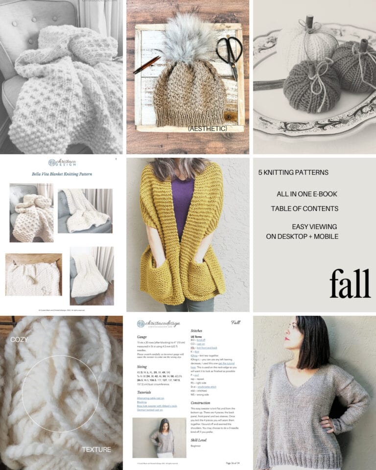 Collage of knitting patterns.