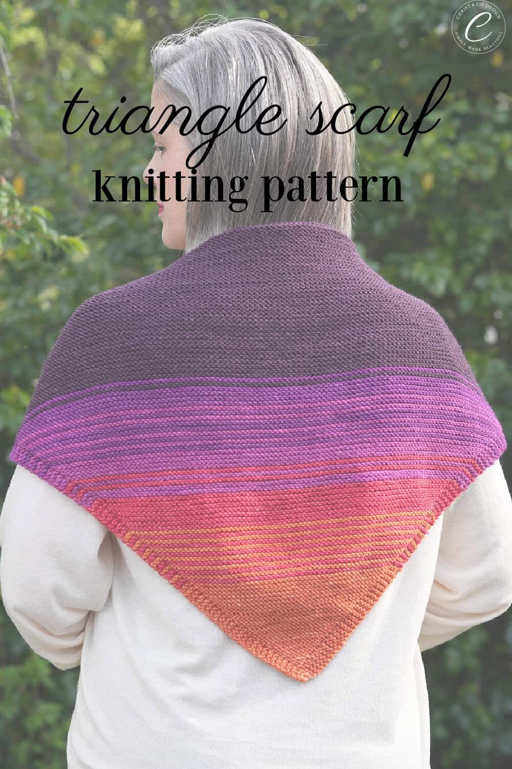 Back view of ombre knit scarf in sunset colors.