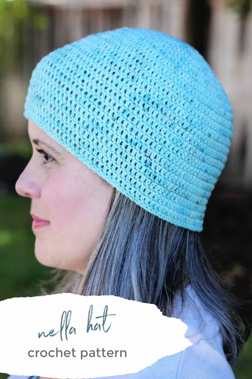 Pin image with text of woman wearing beanie.