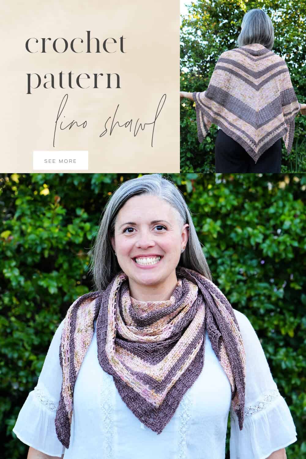 Pin image with text and pictures of crochet shawl.