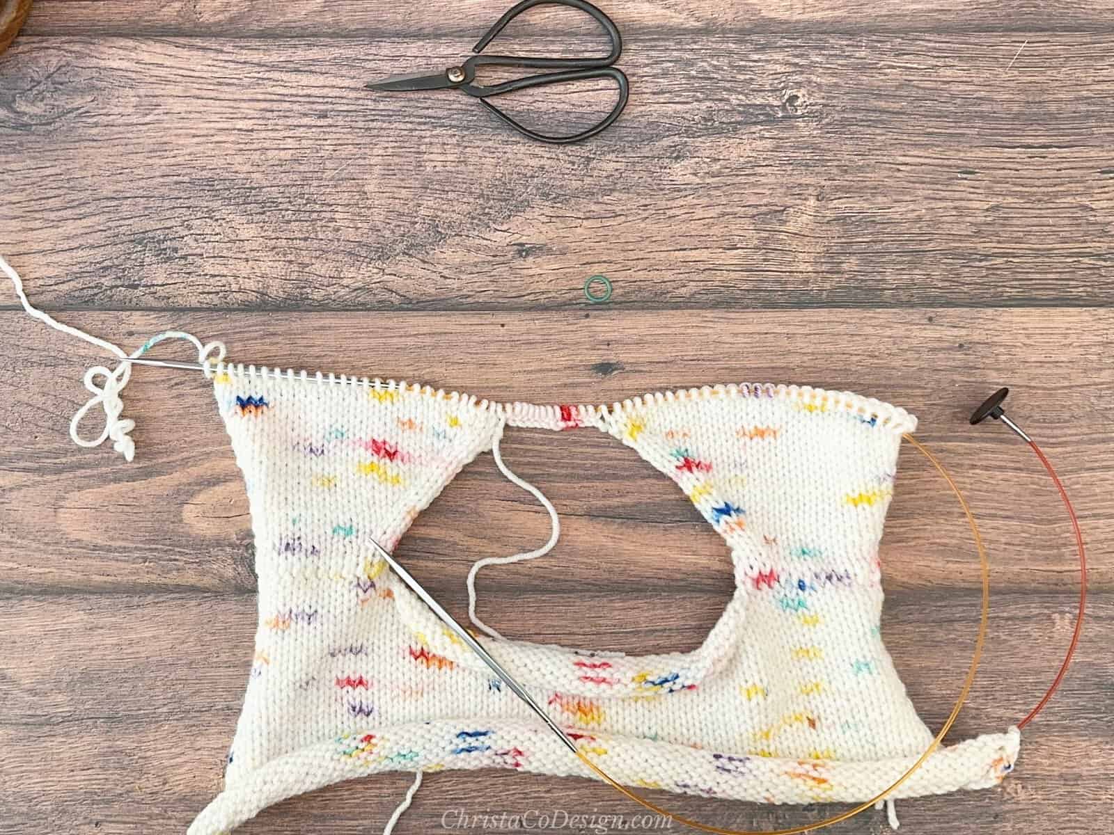 Sweater with chest stitches cast on.