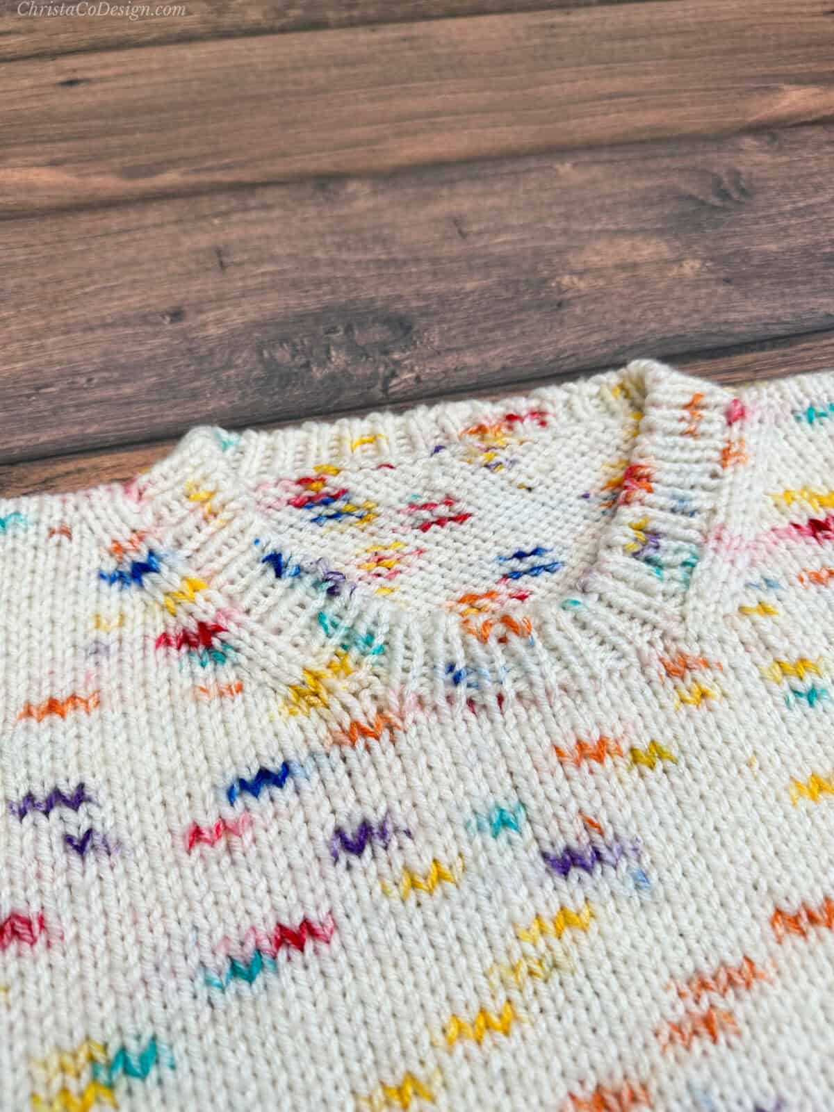 Close up of finished neckline.